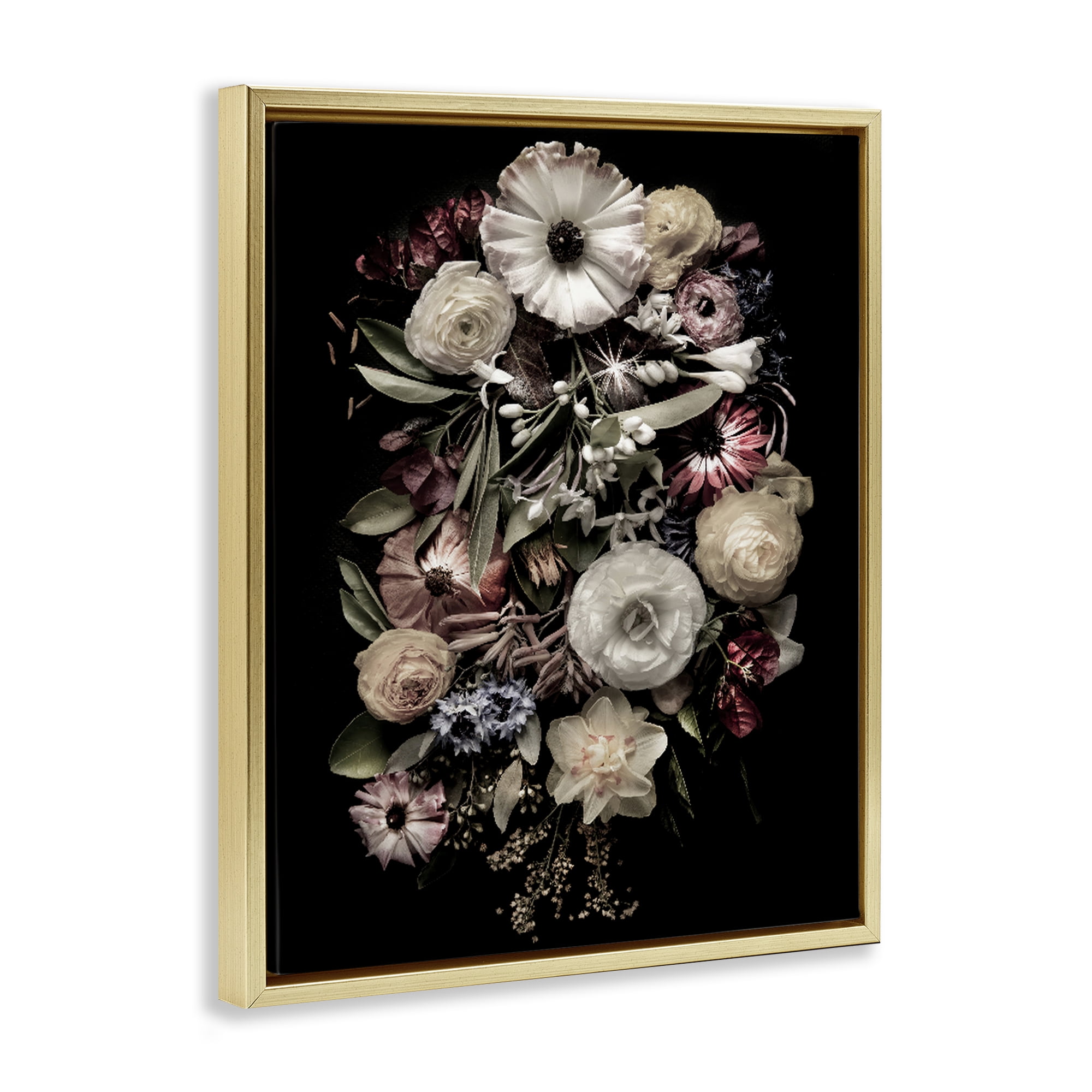Stupell Industries Pale Yellow Roses Cluster Gold Framed Floater Canvas Wall Art, design by Carl Kravats