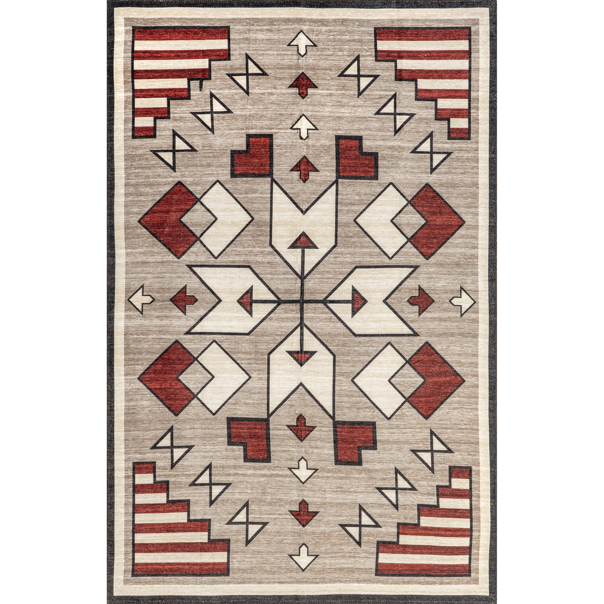 nuLOOM Petra Boho Arrows Machine Washable Area Rug, 4' x 6', Brown