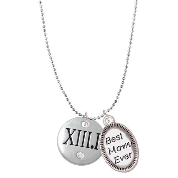 Delight Jewelry Silvertone Half Marathon with Clear Crystal Roman Numeral Best Mom Ever Charm Necklace