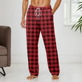 thumbnail image 2 of Men's Pajama Pants Ultra Lightweight Plaid Pjs Bottoms Sleepwear Bottom Pants with Pocket Drawstring Wide Leg Stright Sleep Pants (1-Red, X-Large), 2 of 7