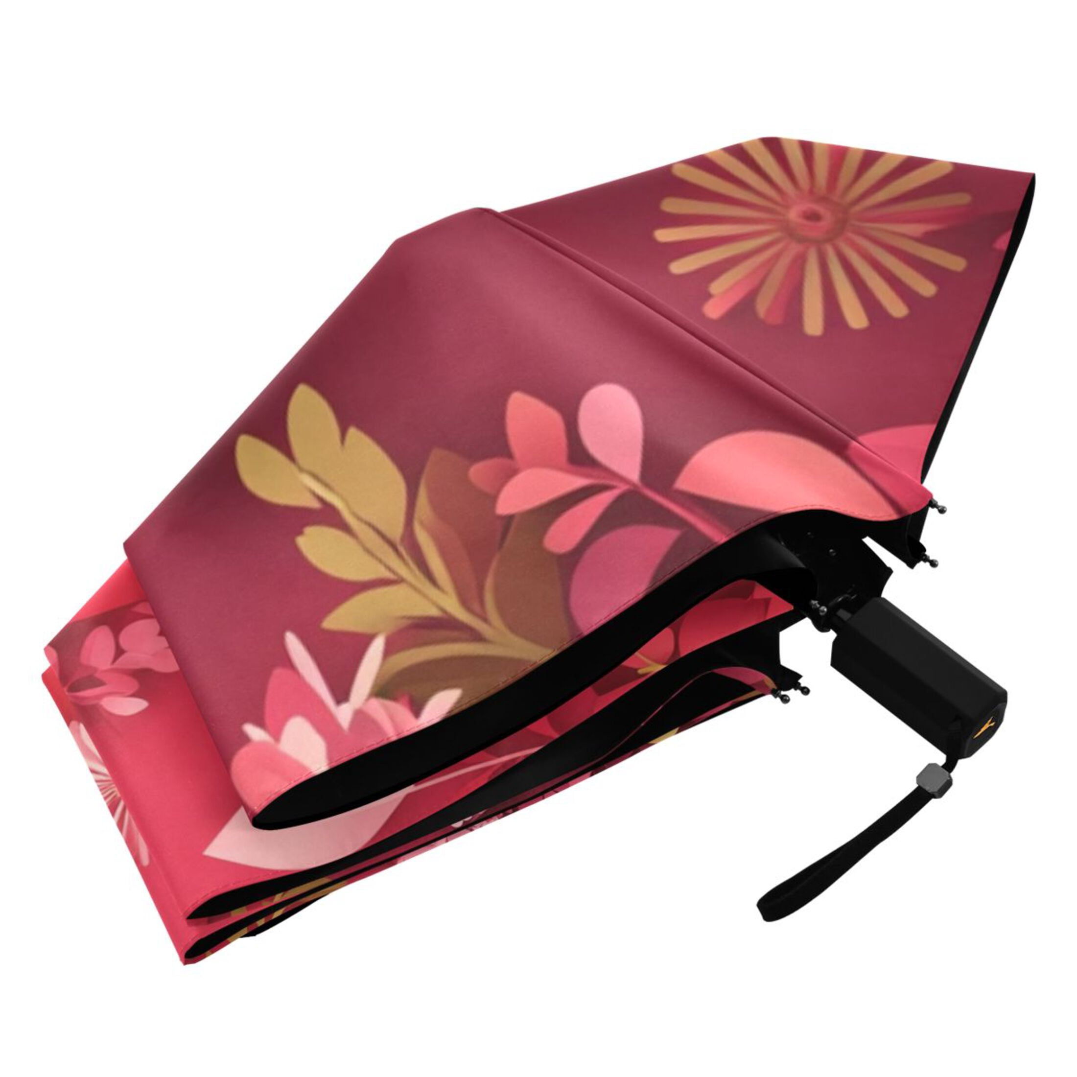 Love Mom Flowers Mothers Day All Weather Umbrella Triple Folding Parasol 6 Ribs UV Protection Portable