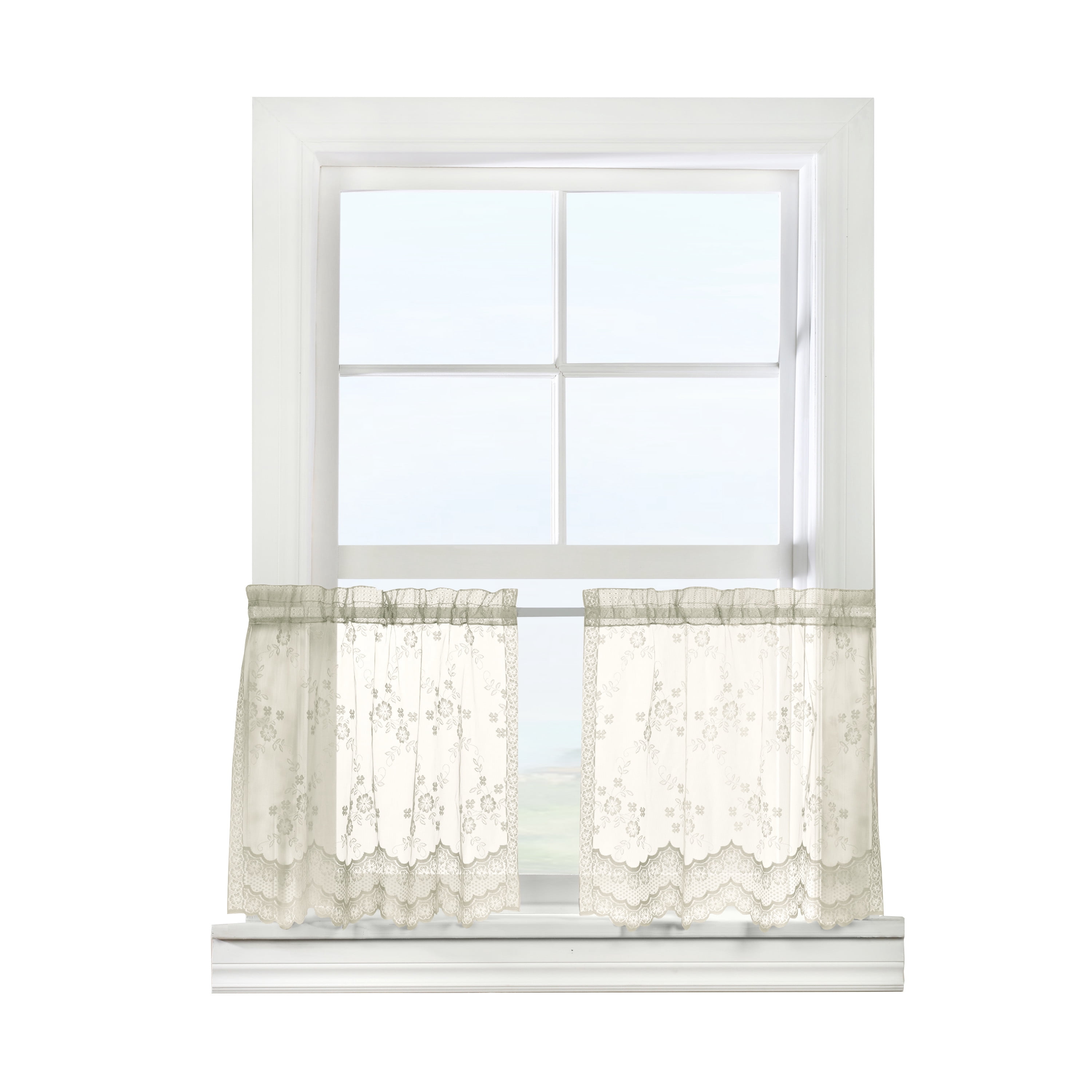 Melody Jacquard Lace Window Curtain Tiers Pair 56" x 24" in Eggshell