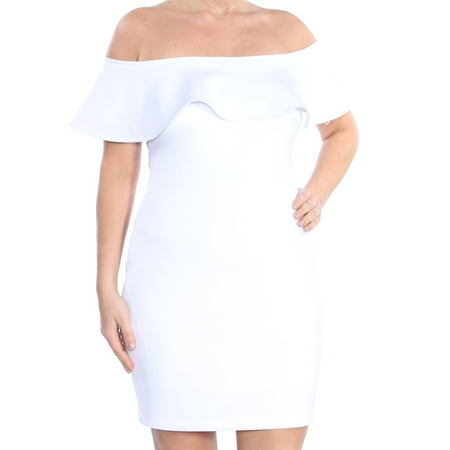 GUESS Womens White Ruffled Short Sleeve Off Shoulder Above The Knee Body Con Formal Dress  Size: