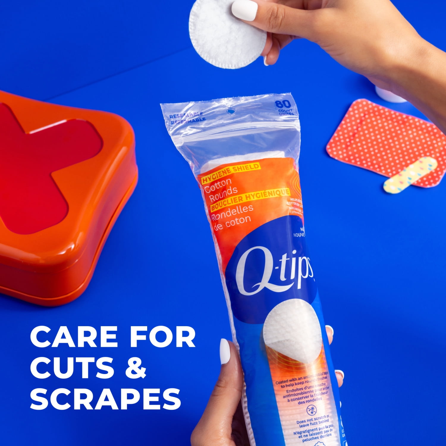 Q-tips Hygiene Shield 100% Cotton Rounds, Lint-Free Makeup Remover, Cleaning and Skin Care Pads, 80 Count