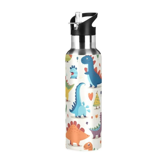 ALAZA Cute Dinosaurs Cartoon Water Bottle Insulated Flask Stainless Steel Straw Lid 20 oz