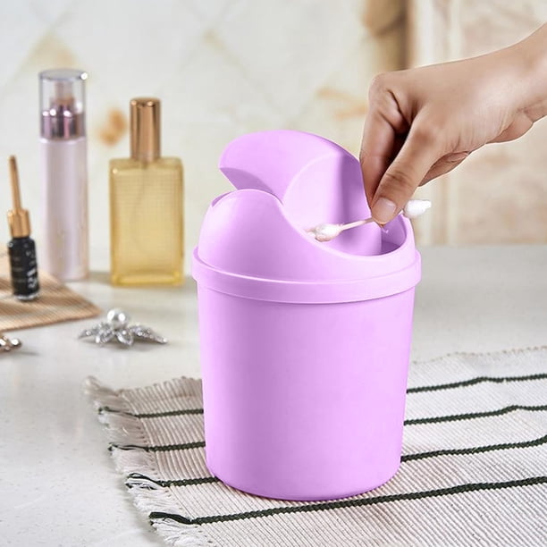 Mini bote de basura de escritorio con tapa, contenedor de almacenamiento de plástico rosa de 7.7x5.5x5.5in para cocina, oficina, baño - Cesta de basura compacta de 0.22lb para restos de papel
