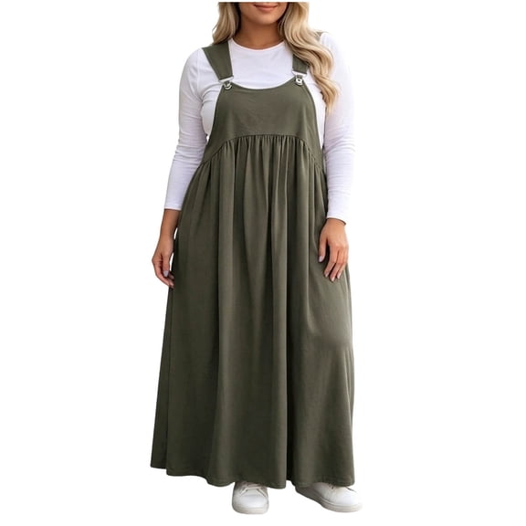 Hueook Plus Size Jumpsuit for Women Adjustable Strap Overalls Stretchy Loose Comfy Fall Romper Army Green L