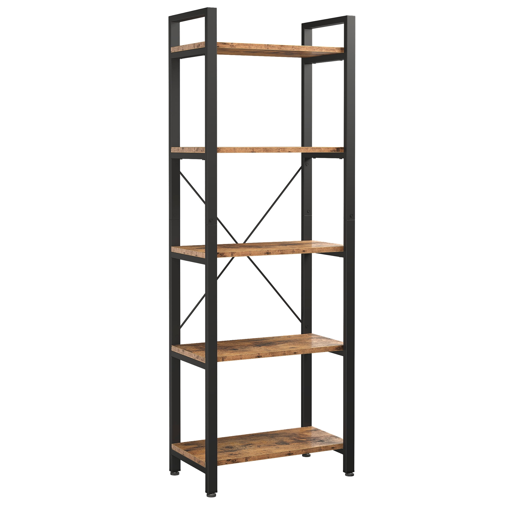 IRONCK 5-Tier Ladder Bookcase 110lbs MDF Board Iron Frame Vintage Brown ...