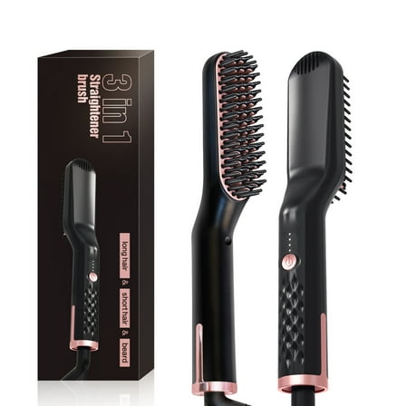 Men's Beard Straightener Brush, 3-in-1 Heated Hair & Beard Styling Comb, Portable Electric Grooming Tool with Anti-Scald Design & Fast-Heating Ceramic Technology for Home & Travel