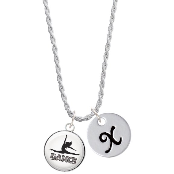 Delight Jewelry Silvertone Domed Contemporary Dance Splits Silvertone Script Initial Disc - X - Charm Necklace, 20"+3"