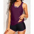 thumbnail image 3 of Traje de baño Tankini Yonique, 3 piezas, atlético, para mujer, color morado, talla L, 3 of 6