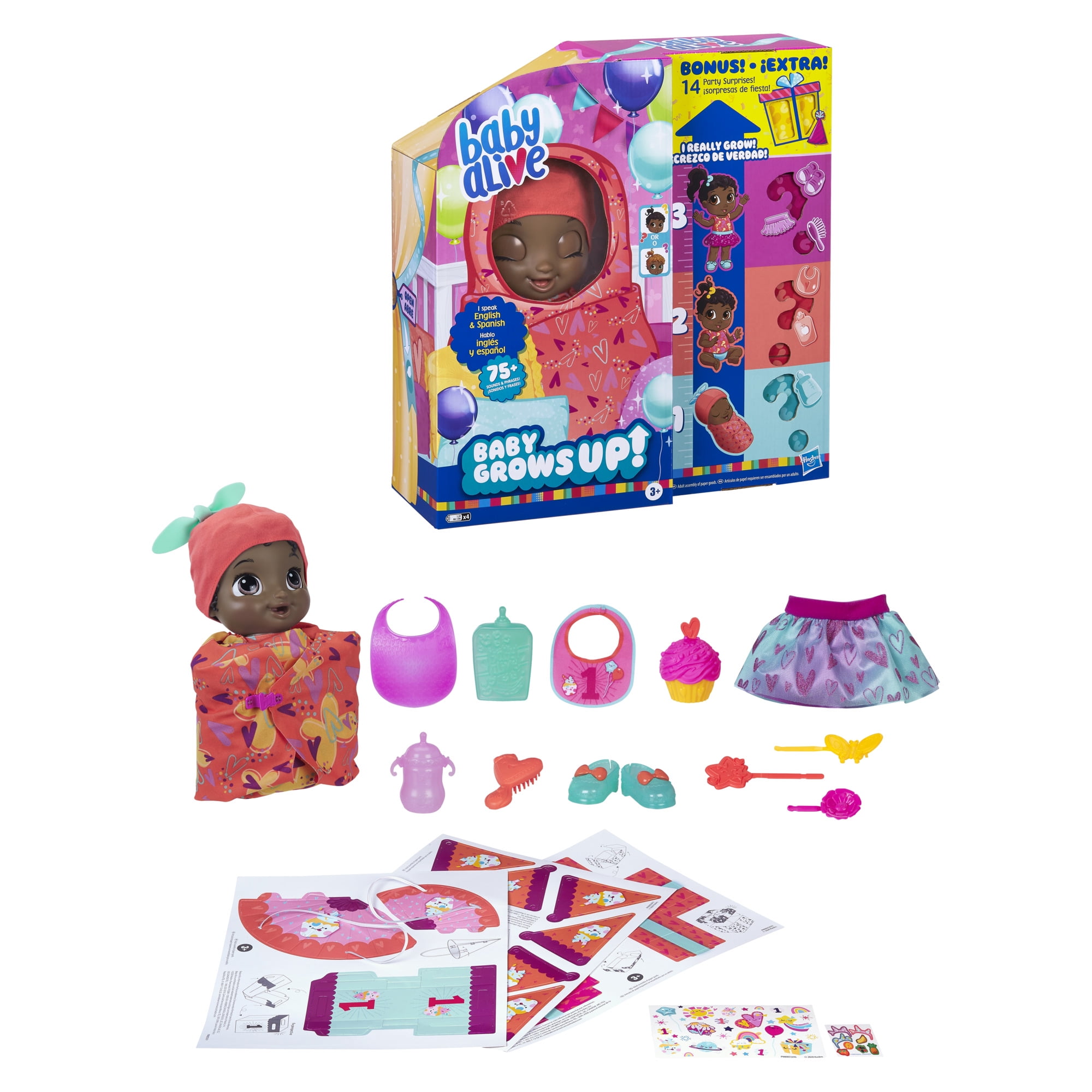 Baby Alive Baby Grows Up Walmart Exclusive, 1 Growing Doll Toy, 14 Party  Surprises 