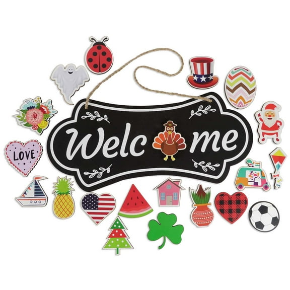 Inkdotpot Welcome Sign Front Door Decorations Hanging 20 Interchangeable Rustic Wood Seasonal Holiday Ornaments Housewarming Gift, Farmhouse Porch Decor- Wall Hanging 18" Inches