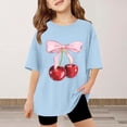 thumbnail image 2 of ibiyuan Girl T Shirts Graphic Girls Floral Cherry Print Short Sleeve Tee Lightweight Summer Casual Top Comfortable Fit Everyday Wear Blue, 2 of 4