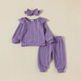 thumbnail image 2 of Karoyedx Infant Pant Sets Newborn Baby Girls Clothes Infant Ribbed Knit Romper Tops and Bell-Bottoms Headband Clothing Sets Purple Size,0-6 Months, 2 of 5