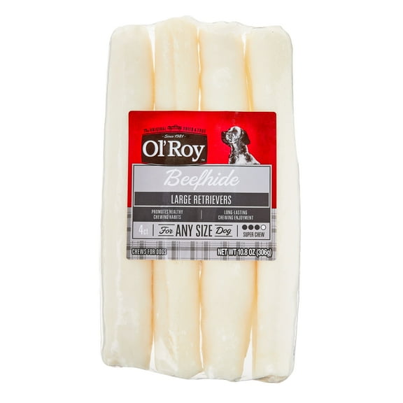 Ol' Roy 9" Large Beefhide Retrievers Chews, 10.8 oz, 4 Count