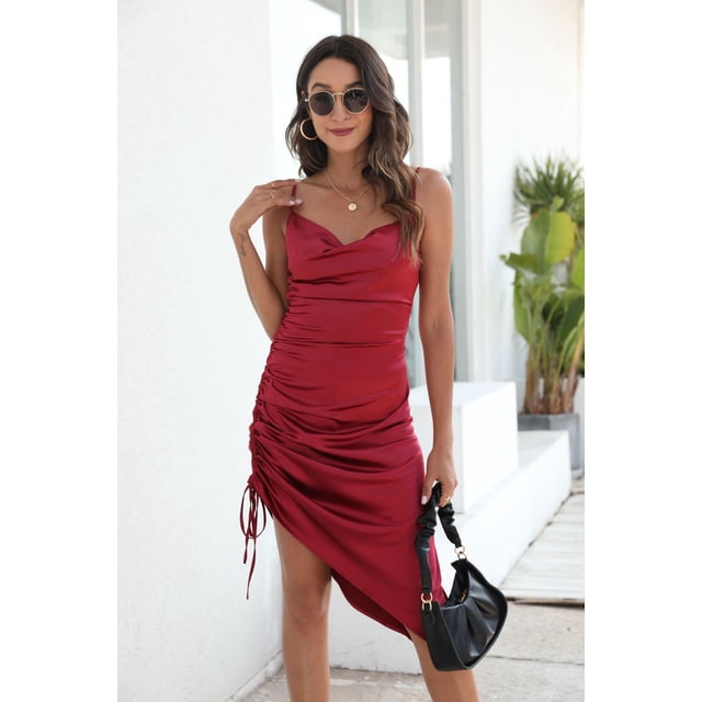 FcBaudy Camisole Sans Manches Robe Col en V, Robes d'Été pour Femmes, Robes pour Femmes Robe à Bretelles Irrégulière à Cordon Robe à Bretelles Col en V Robe pour Femmes