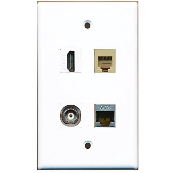 RiteAV - 1 Port HDMI 1 Port Phone RJ11 RJ12 Beige 1 Port Shielded Cat6 Ethernet 1 Port BNC Wall Plate