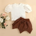 thumbnail image 2 of USNSM Little Kids Toddler Baby Girl Fashion Outfits Knitted T-Shirt Tops Plaid Mini Skirt Set 2Pcs Spring Fall Clothes Brown 5Y, 2 of 5