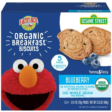 Earth's Best Organic Sesame Street Toddler Breakfast Biscuits, Blueberry, 5 Count Box, 3.53 (Best Breakfast Foods For Pregnancy)