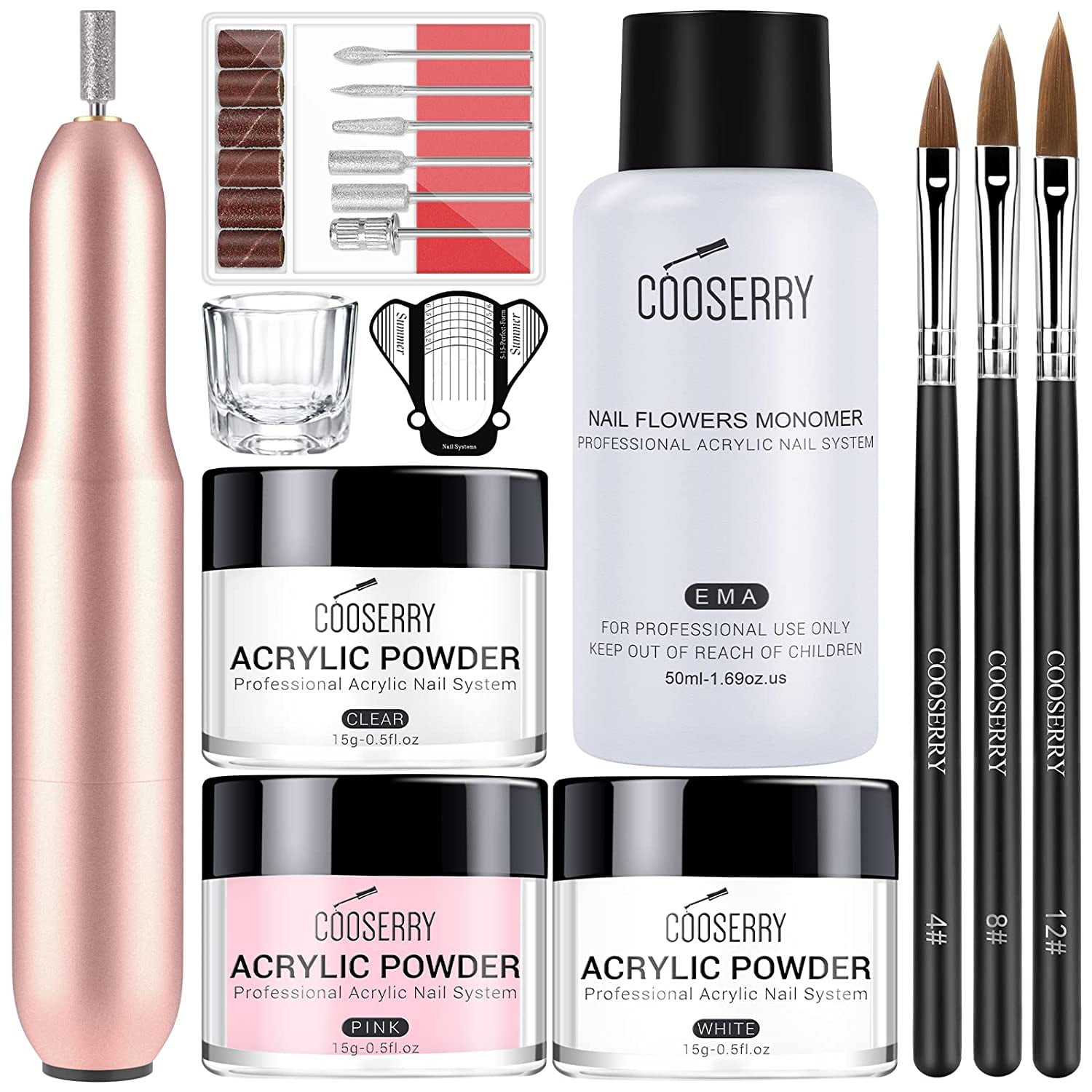Cooserry Acrylic Nail Kit with Drill - Acrylic Powder and Monomer ...