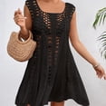 thumbnail image 2 of Nfurl Swim Cover up for Women Flowy Summer Beach Sleeveless Crochet Cover ups Casual Hollow Out Bathing Suit Bikini Coverup Black Free Size, 2 of 5