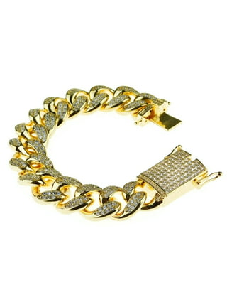 Men's 14K Gold Plated Gold Nugget Heavy Hip Hop Bracelet Big 24MM Thick  8 in