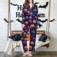 thumbnail image 5 of Enjoytime Button Down Pajamas Women Halloween Printed Lapel Long Sleeve Button Down Blouse Loose Pants Ghost Loungewear Trendy Casual Cute 2 Piece Set, 5 of 6