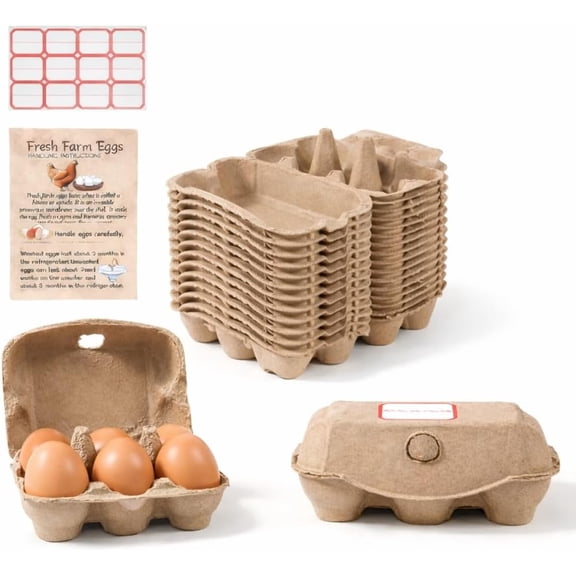 40 Pack Half Dozen Egg Cartons Bulk 6 Count, Empty Natural Paper Pulp Egg Cartons Reusable, Strong Sturdy Design Made from Natural Cardboard.