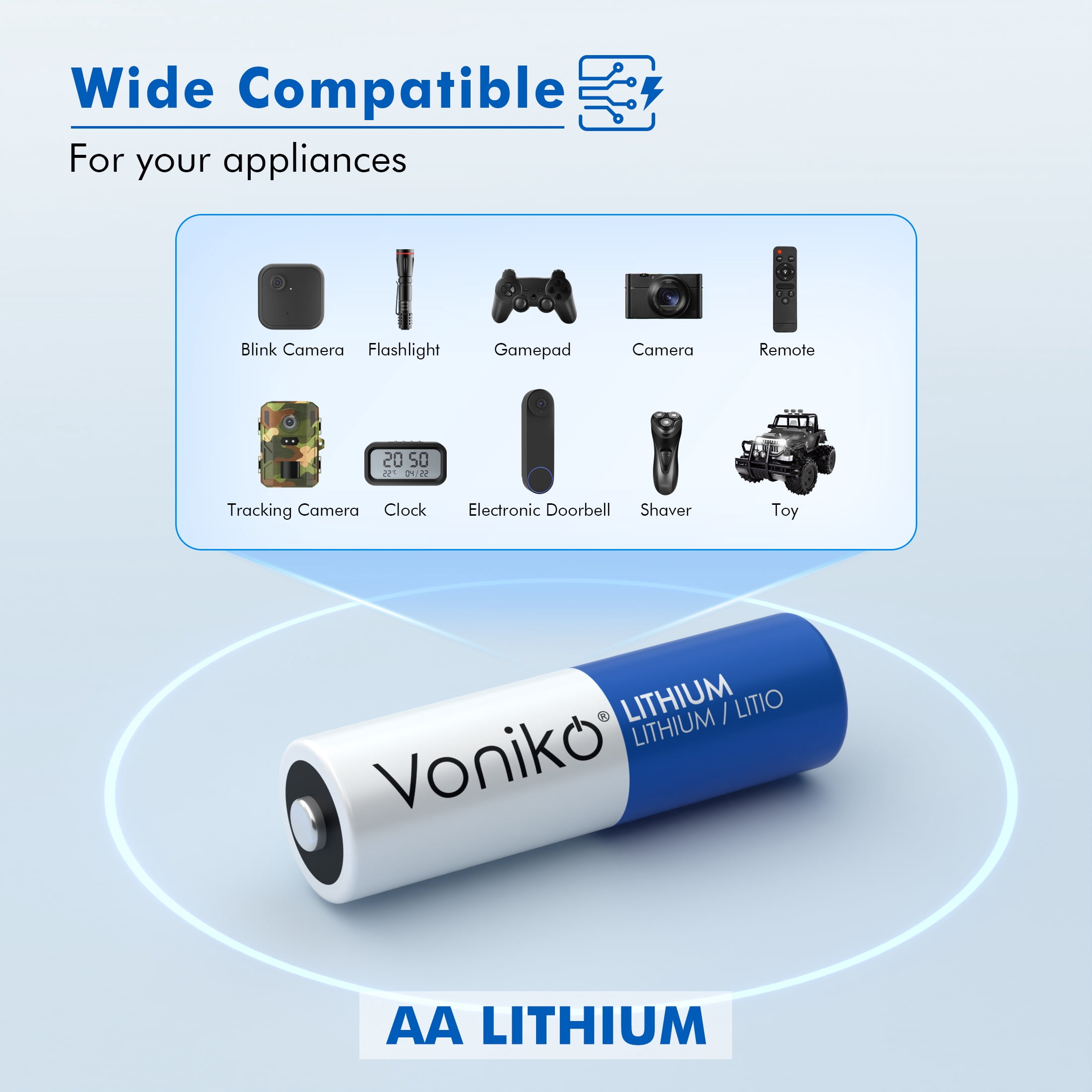 Voniko Lithium AA Batteries 10 Pack, 1.5V 3000mAh Non-Rechargeable Double A Battery for Blink Camera, Toys, Alarm System