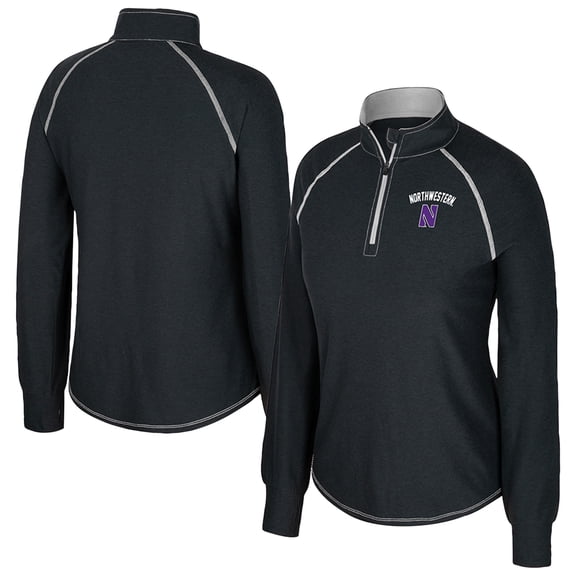 Women's Colosseum Black Northwestern Wildcats Bikram Raglan Quarter-Zip Top