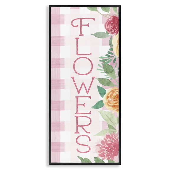 Stupell Industries French Country Pink Gingham & Flowers Black Framed Giclee Art, 10 x 24, by Lux Me Designs