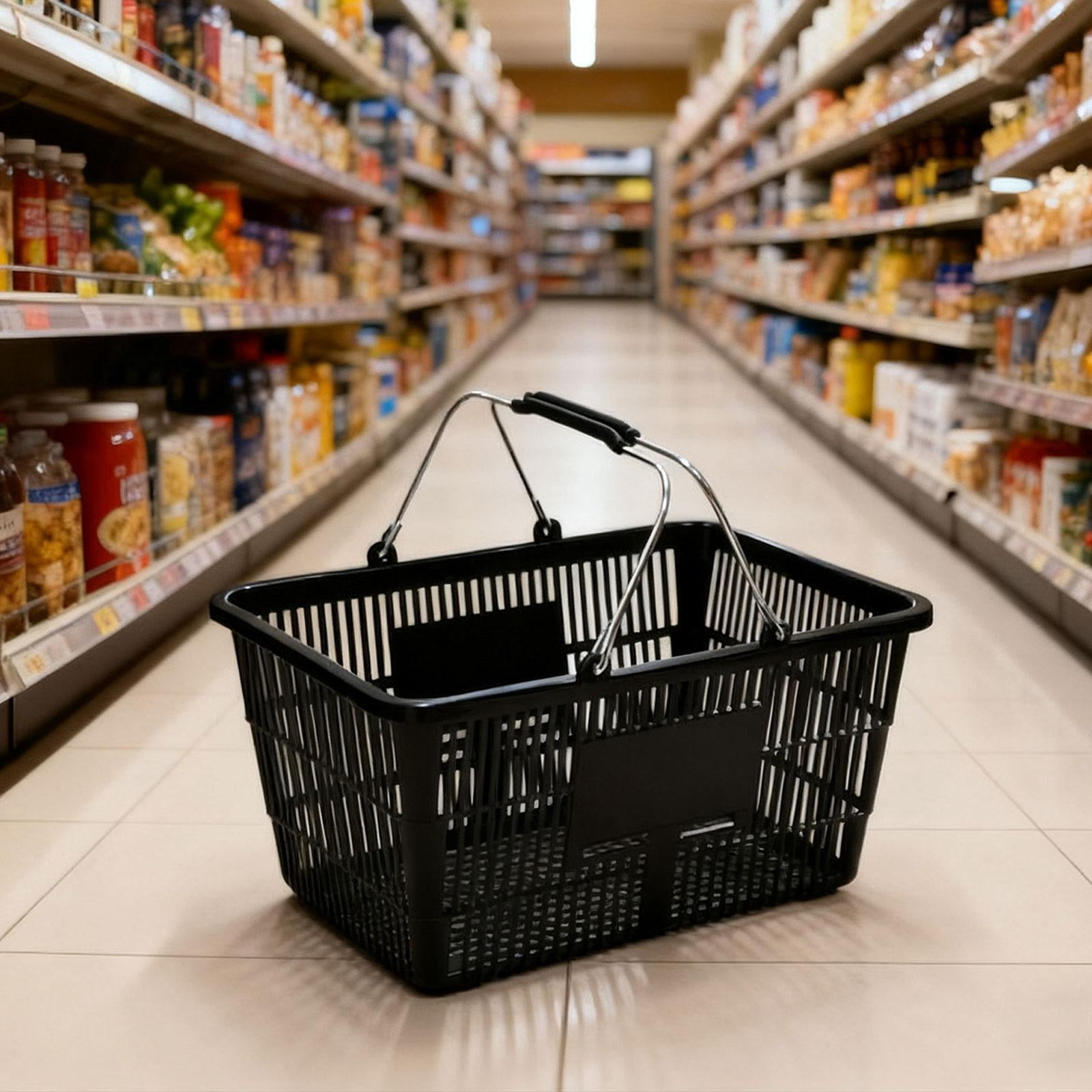 Fiocias Shopping Basket Grocery Basket Sturdy Storage Holder Ergonomic Metal with Handle Black