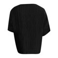 thumbnail image 6 of HOSIA Womens Vertical Textured Patchwork Top Round Neck Half Sleeve Casual Loose Fit Summer Blouse Lightweight Comfy Flowy Plain Gauze Tunic Shirts Plus Size Beach Vacation Outfits Black L, 6 of 6