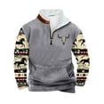 thumbnail image 2 of PNTUTB Men's Fleece Stand-up Collar Quarter Zip Casual Retro Ethnic Print Warm Pullover Sweatshirts with Pocket, 2 of 5