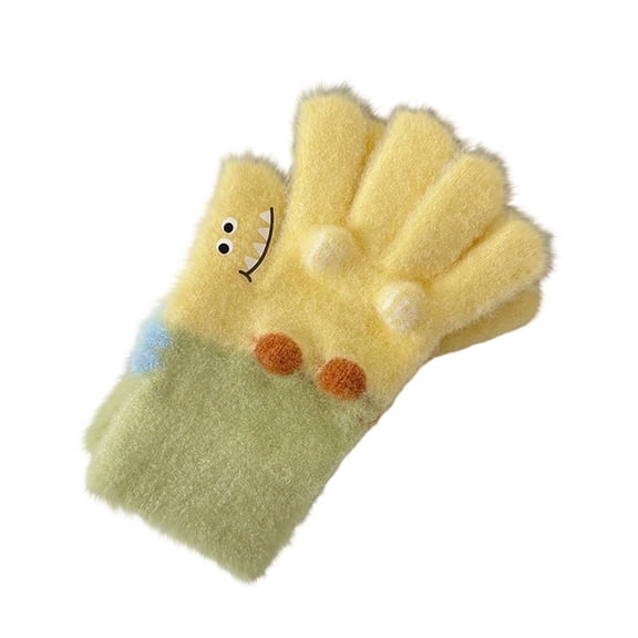 vdgthytj Unisex Kids Gloves Cute Print Color Block Soft Warm Handwear for Fall Winter Daily Outdoor Activities(One Size,Yellow)
