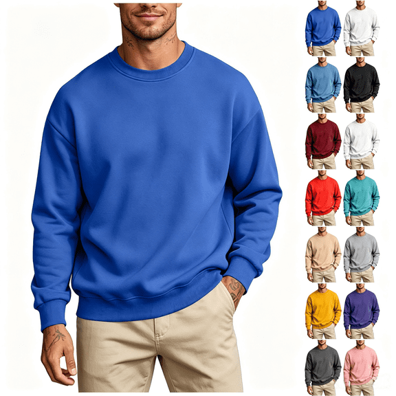 ZORYEVY Casual Mens Long Sleeve Sweatshirts Fleece Lined Winter Sweatshirts for Men Pullover Solid Crewneck Loose Tops