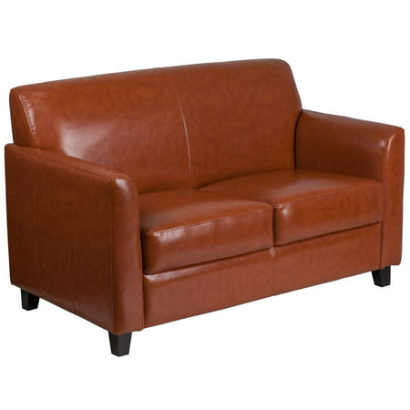 Cognac Leather Loveseat with Clean Line Stitched (Best Way To Clean Leather Seats)