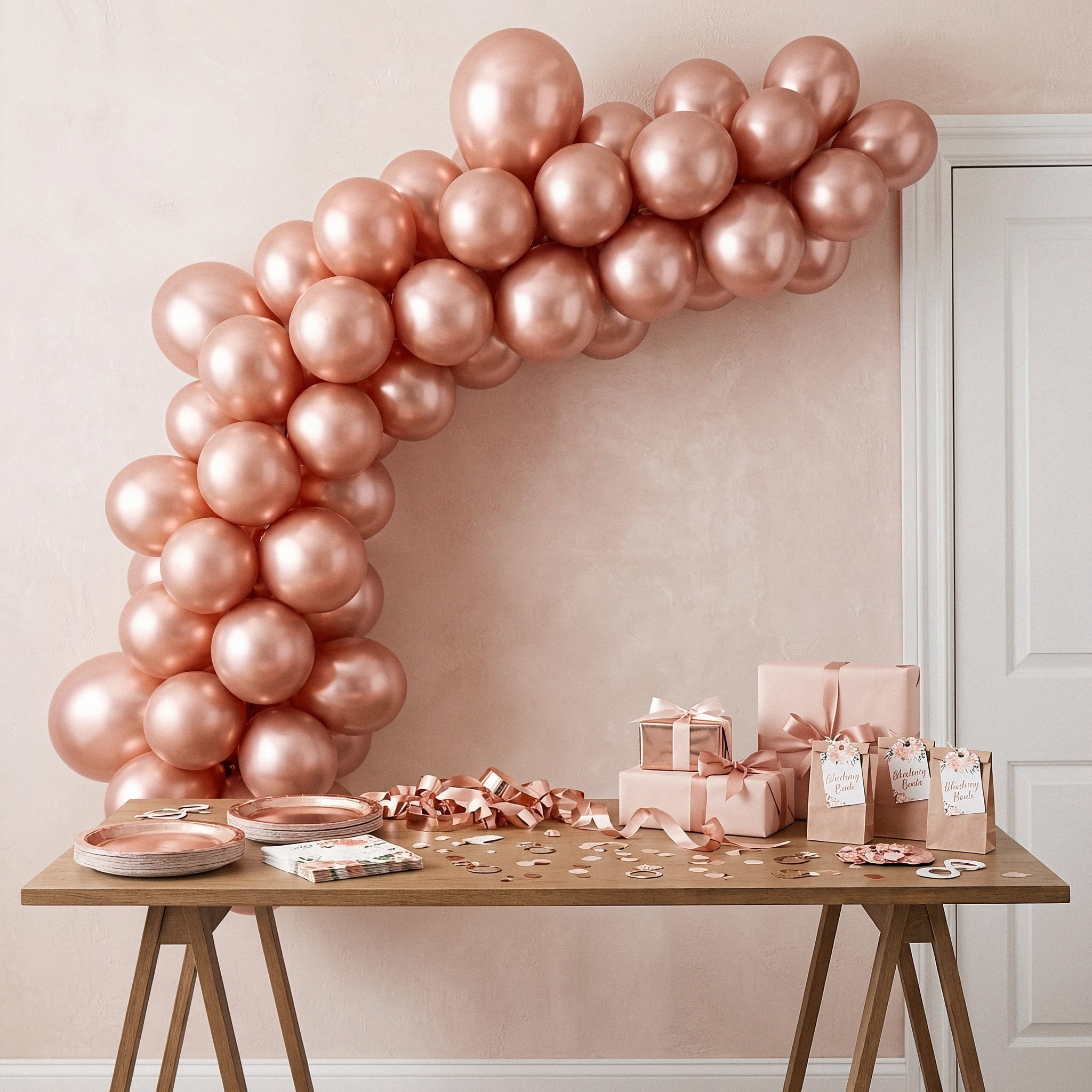 (8 pack) 12" Rose Gold Metallic Latex Balloons with Chrome Effect, 5 Pieces, by Way To Celebrate