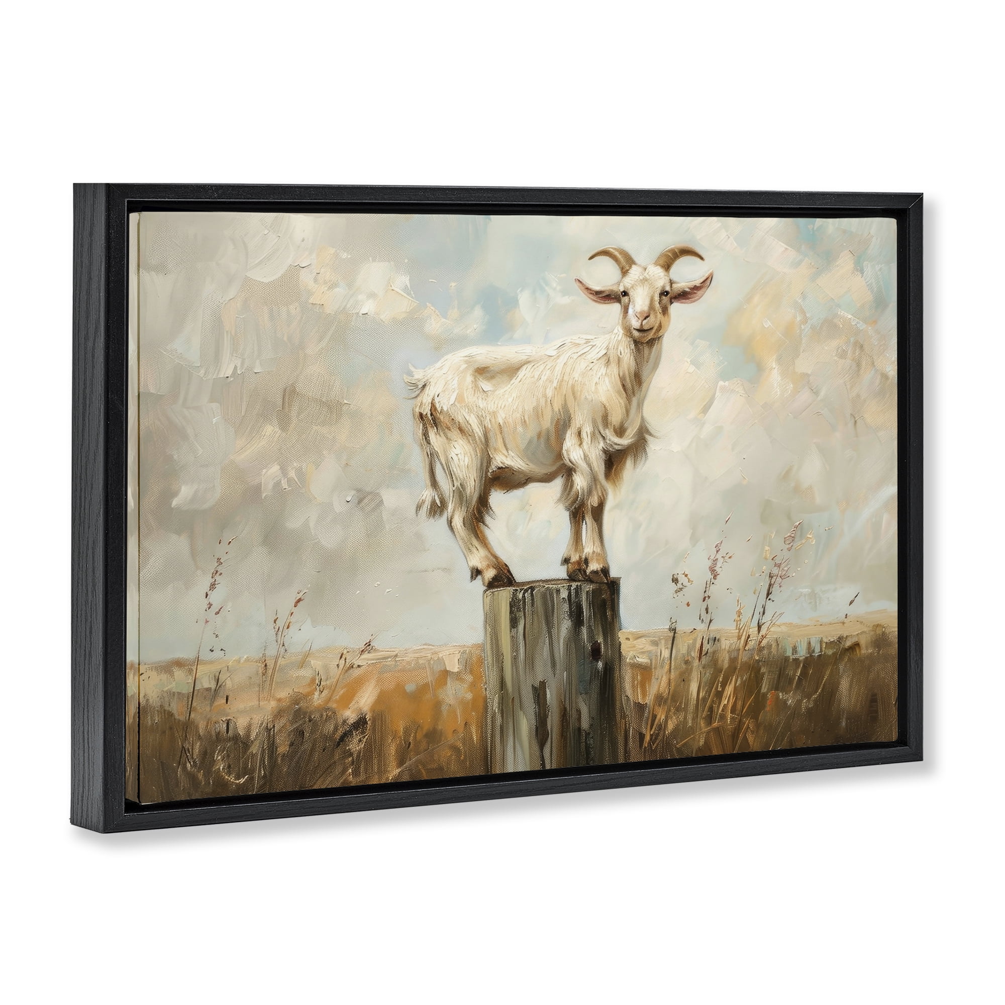 Stupell Industries On The Fence Goat Animals & Insects Painting Black Floater Framed Canvas Art Print Wall Art, 31 x 21