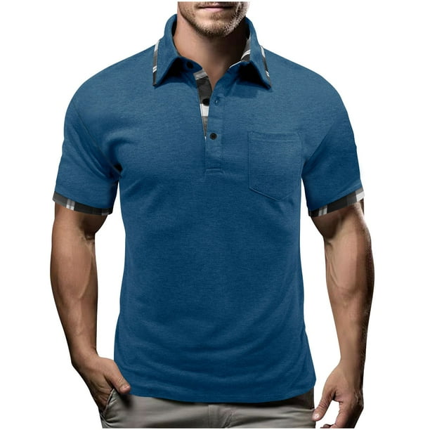 Mens Manga Corta Botón Abajo Camisas Primavera Verano Casual Cuello Cuadrado, Transpirable Punto para el Golf Y el Uso Diario