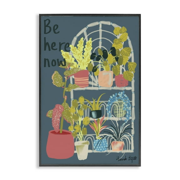 Stupell Industries Be Here Now Plant Shelf Plants & Flowers Painting Black Framed Art Print Wall Art, 12 x 18