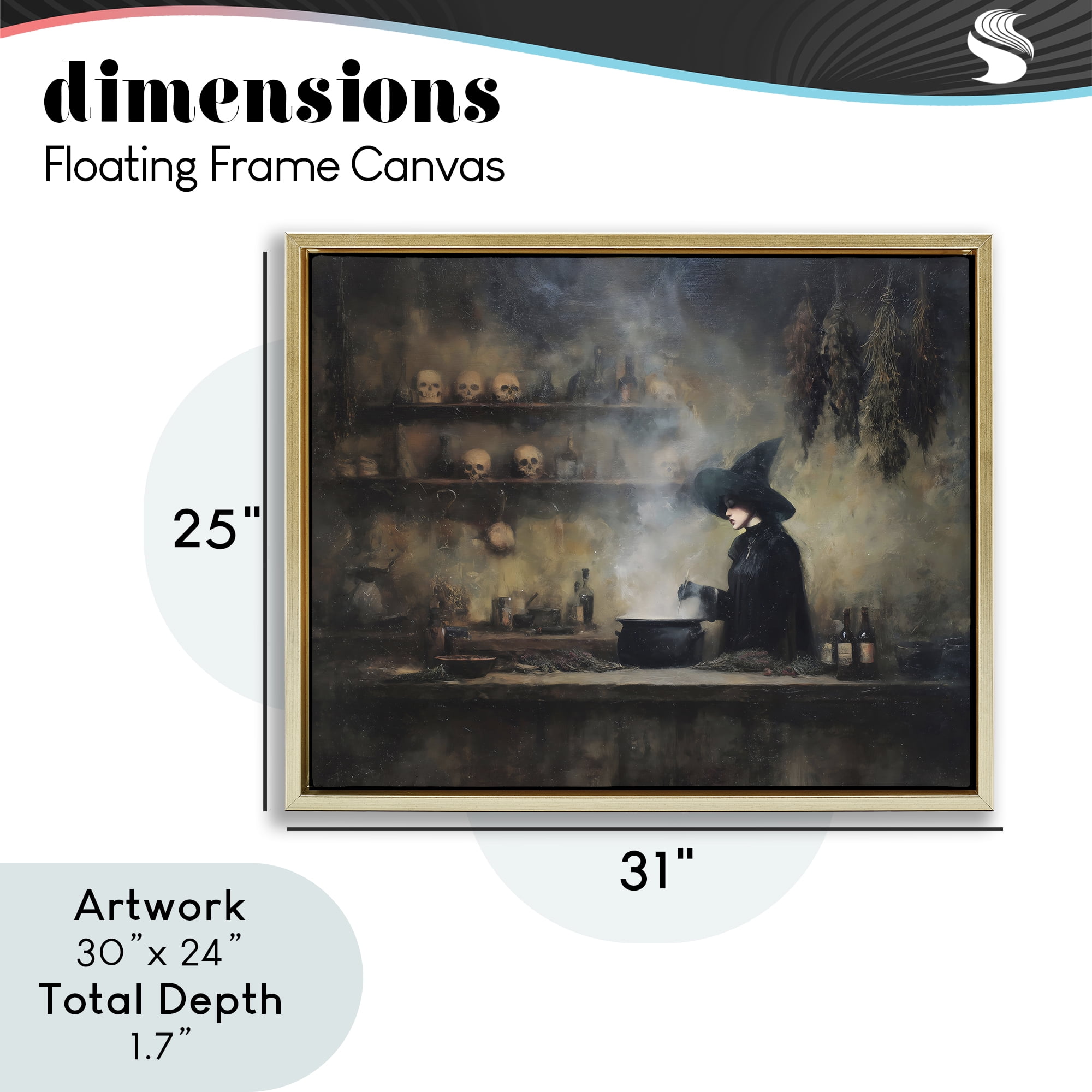 Witch's Cauldron Brew Gold Framed Floater Canvas Wall Art, design by Arlington Prints