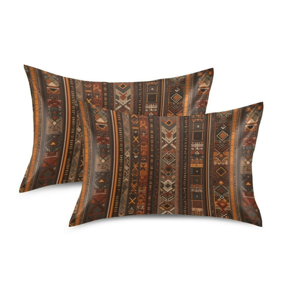 Yayeee Pillowcase Standard Size Set of 2 Satin Wrinkle Resistant Envelope Pillow Case, Brown Tribal Pattern