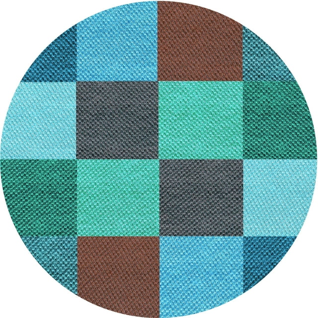 Ahgly Company Tapis Rond Lavable en Machine Intérieur Transitionnel Turquoise Bleu Vif, 7 Pieds Rond