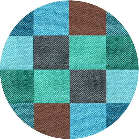 

Ahgly Company Indoor Round Patterned Bright Turquoise Blue Area Rugs 3 Round
