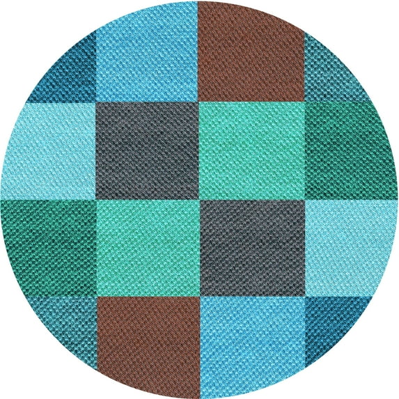 Ahgly Company Machine Washable Indoor Round Transitional Bright Turquoise Blue Area Rugs, 5' Round