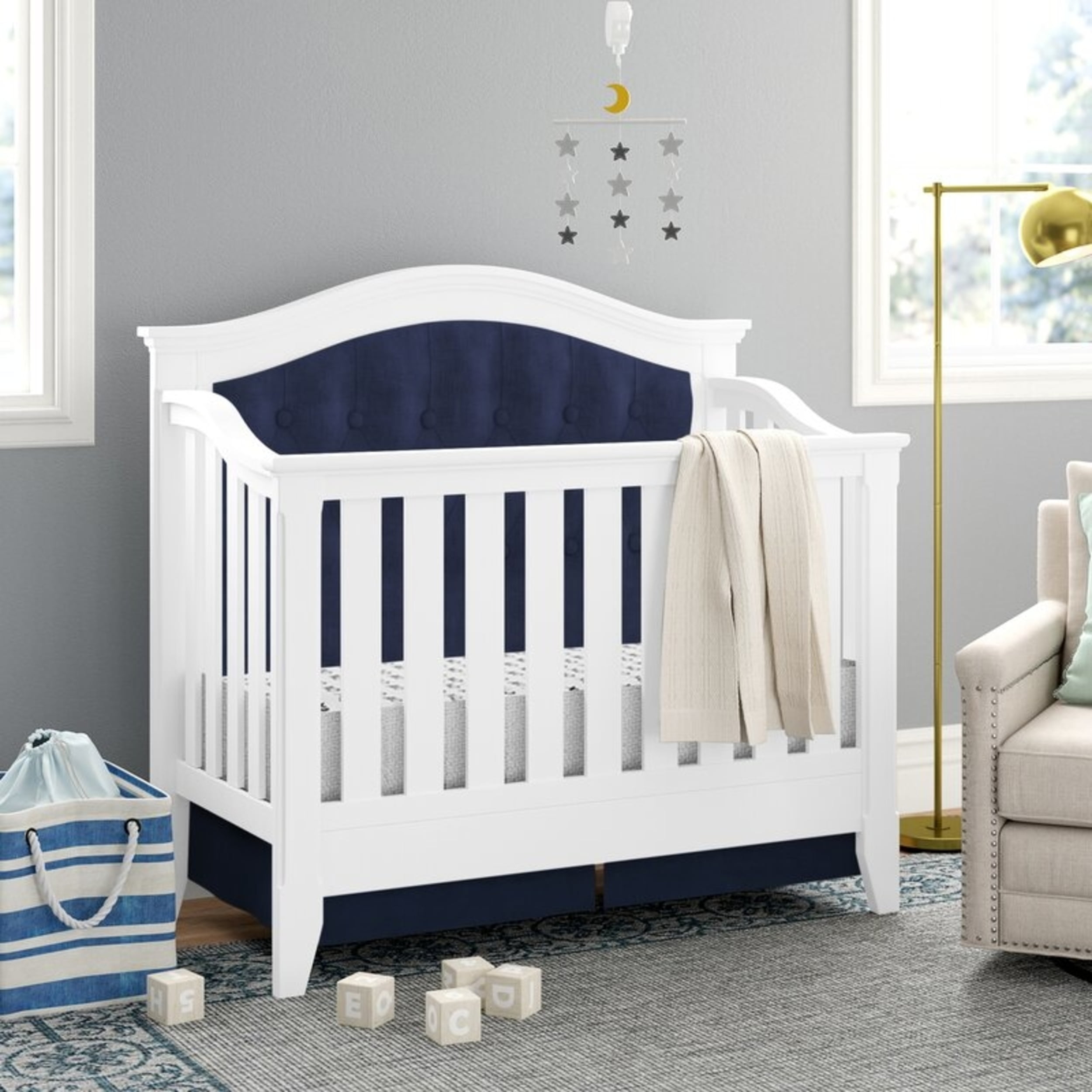 Magnolia Upholstered 4in1 Convertible Crib White/Navy