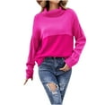 thumbnail image 2 of Jjayotai Women's Oversized Batwing Sweaters, 2024 Fall Outfits Crewneck Colorblock Ribbed Knit Trendy Pullover Tops Hot Pink XL, 2 of 7