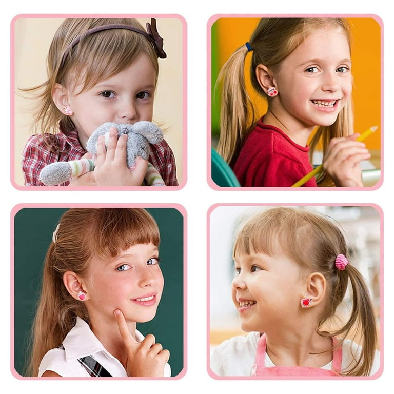 Kids Clip On Earrings for Girls Ages 4-12 Hypoallergenic 12/24/25 Pairs  Sets Optional, DEVIENG Little Girl Cute Small Clip in Earrings Jewelry  Gifts